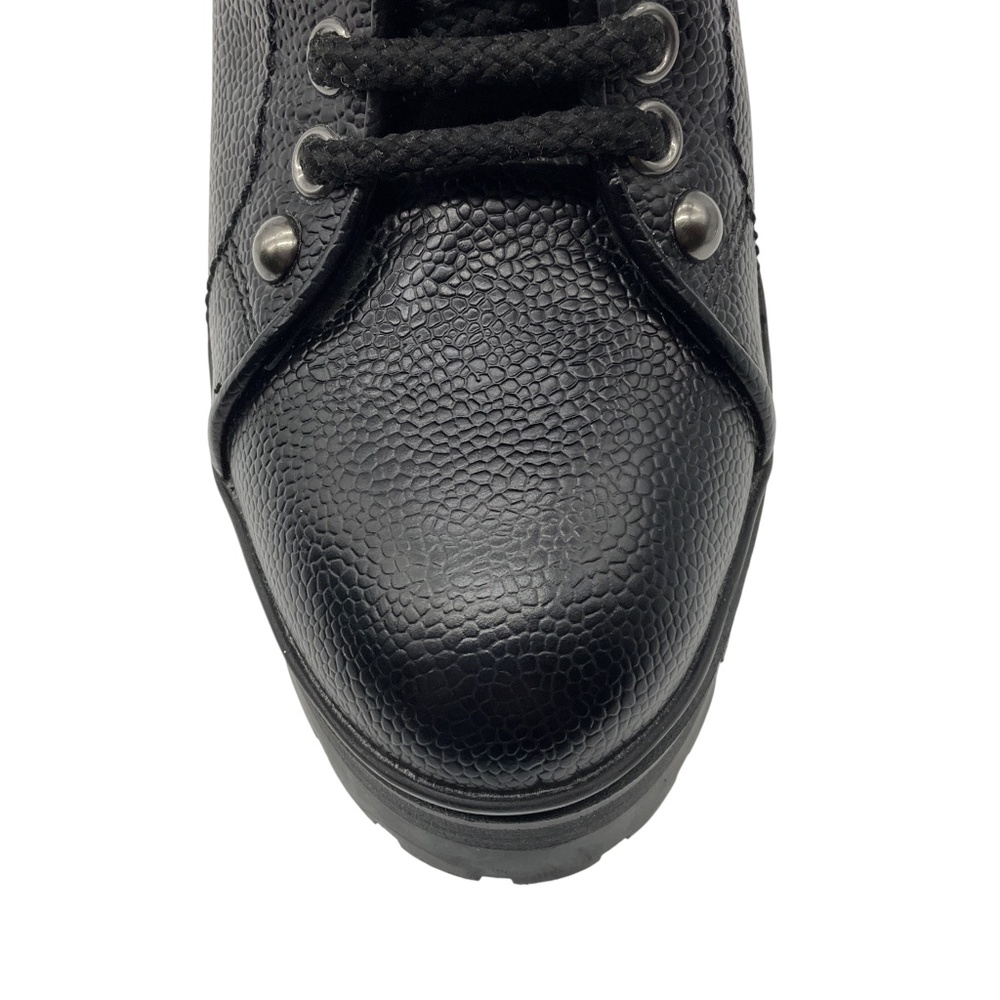 MIU MIU BLACK LACE UP GRAINED LEATHER HEELED BIKER ANKLE BOOTS - Picture 5 of 9